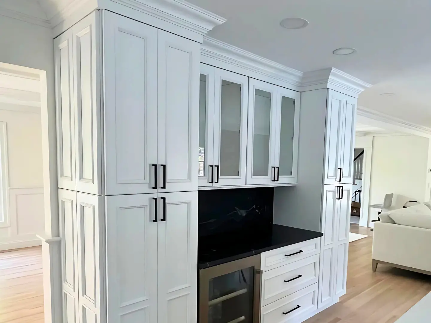 White kitchen cabinetry bar area