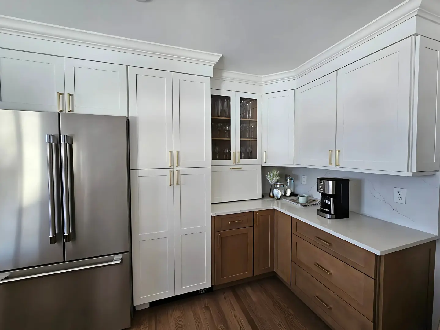 White and natural wood kitchen cabinetry