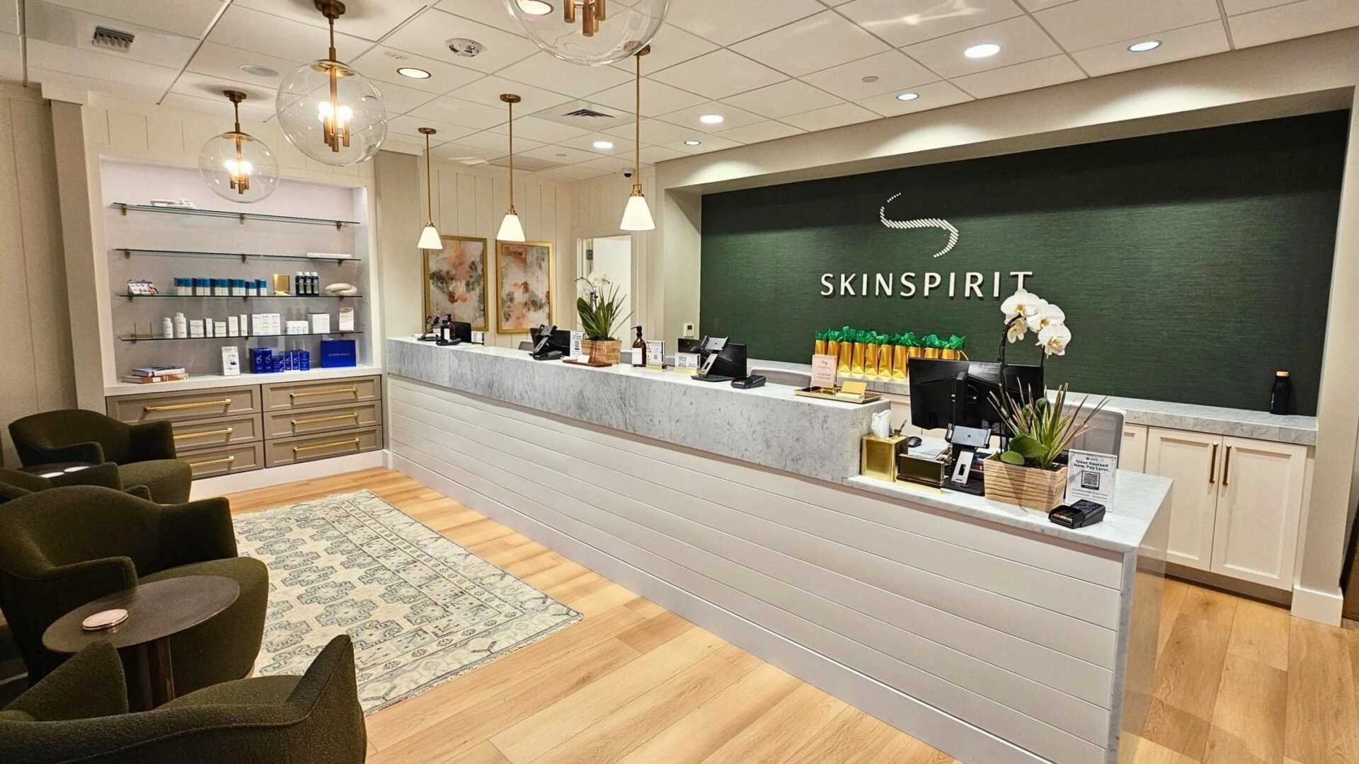 Skinspirit lobby with custom cabinetry